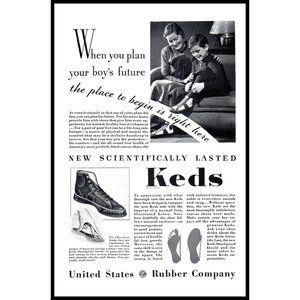 1934 Keds High Top Boy's Shoes Vintage Print Ad US Rubber Company Wall Art Photo